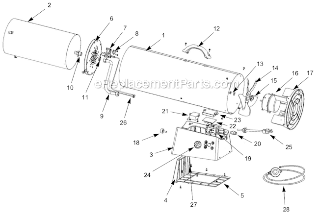Propane Forced Air Heaters Diagram and Parts List for PT40GFA  Pro Temp Heater
